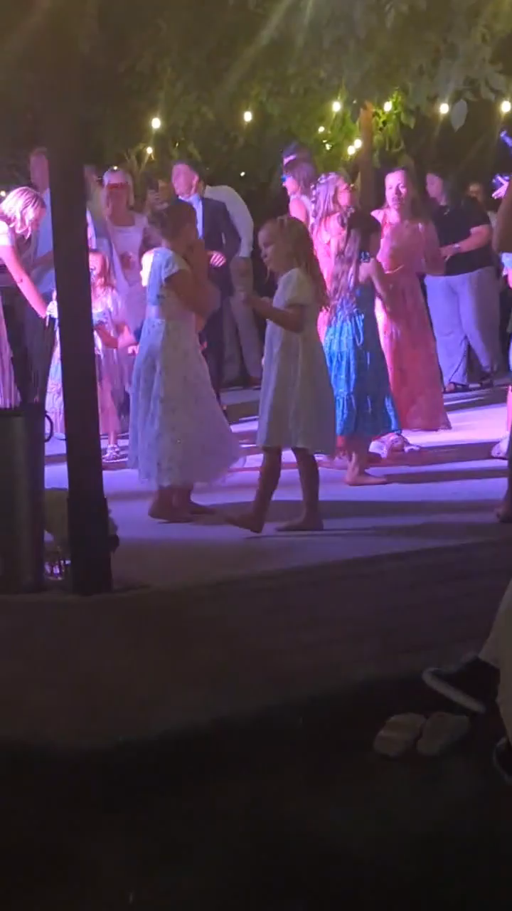 Large group dancing at a wedding reception while listening to voyager mix mobile dj.